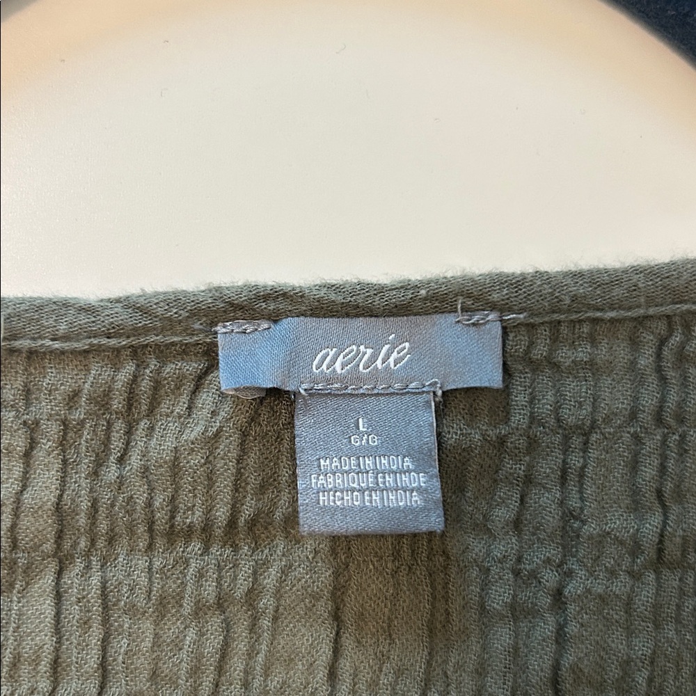 Aerie Dark Olive Long Sleeve Shirt - Picture 4 of 7
